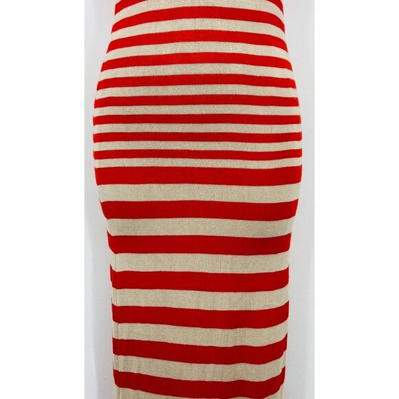 Bebe Red Cream Stripe Maxi Tank Dress Size Small S Bodycon Sleeveless Scoop EUC - Picture 3 of 9